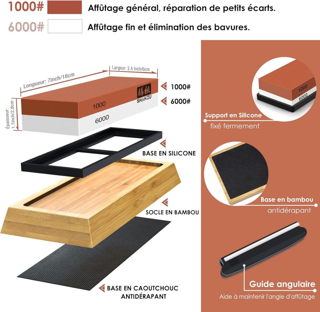 SHAN ZU Pierre à Aiguiser 2 en 1 - Aiguiseur Couteaux 1000/6000