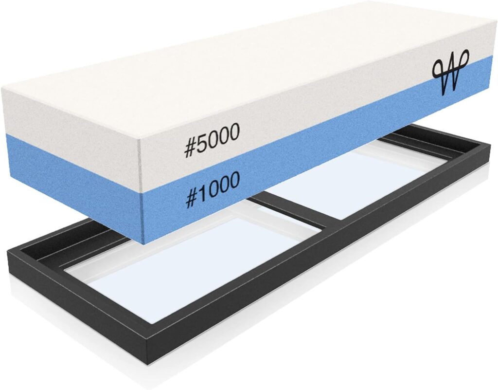 WERTA Pierre à aiguiser double face pour couteau avec support en silicone 1000 et 5000 grains