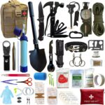 BIRKOSCH kit de survie multifonctions complet incluant une mini pelle pliante, un couteau, une boussole, et une trousse de premiers secours.