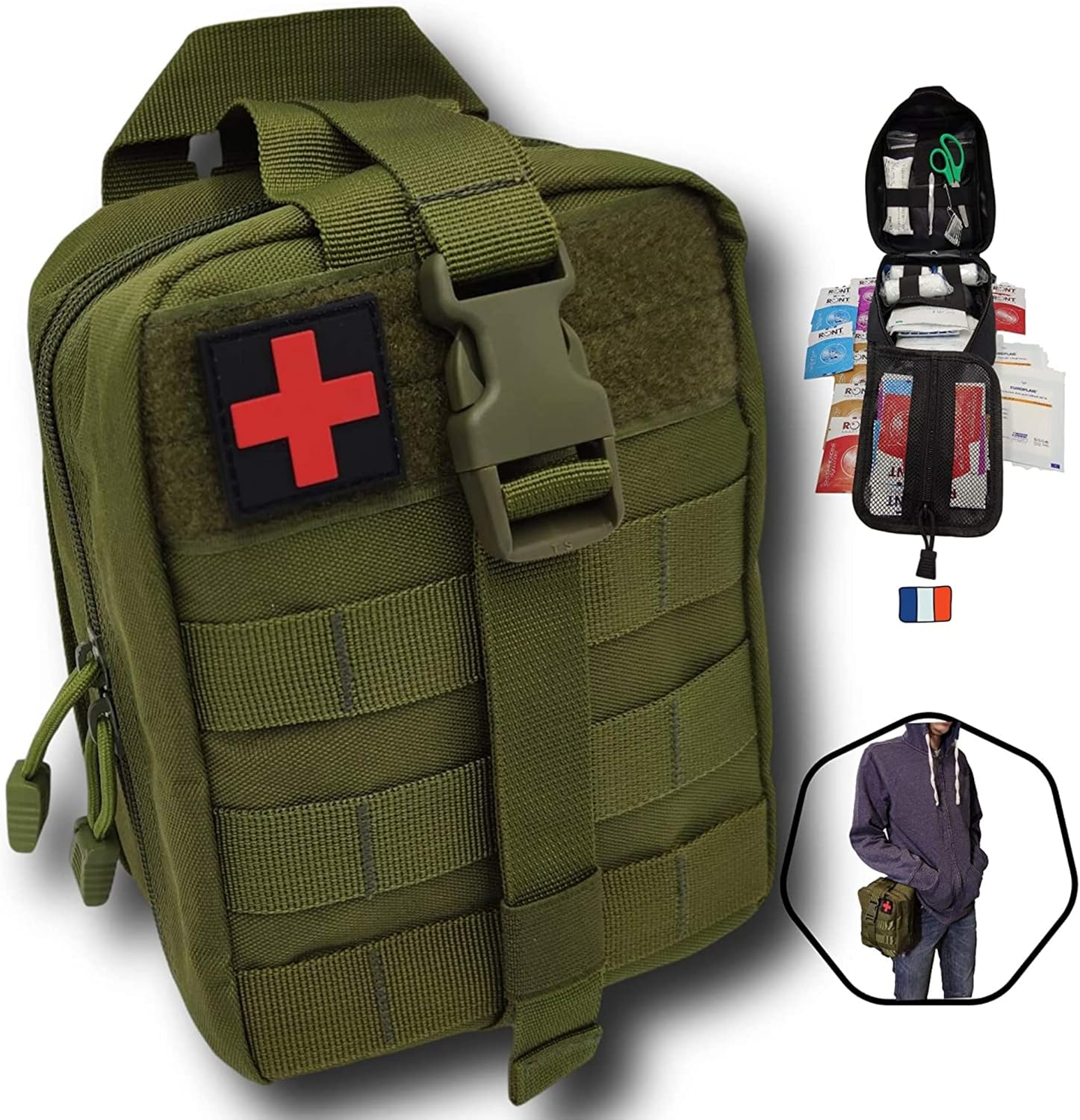 Secuenor Trousse Premiers Secours Tactique Molle kit Complet, Compact, 103 Pcs - Trousse Secours Made in France