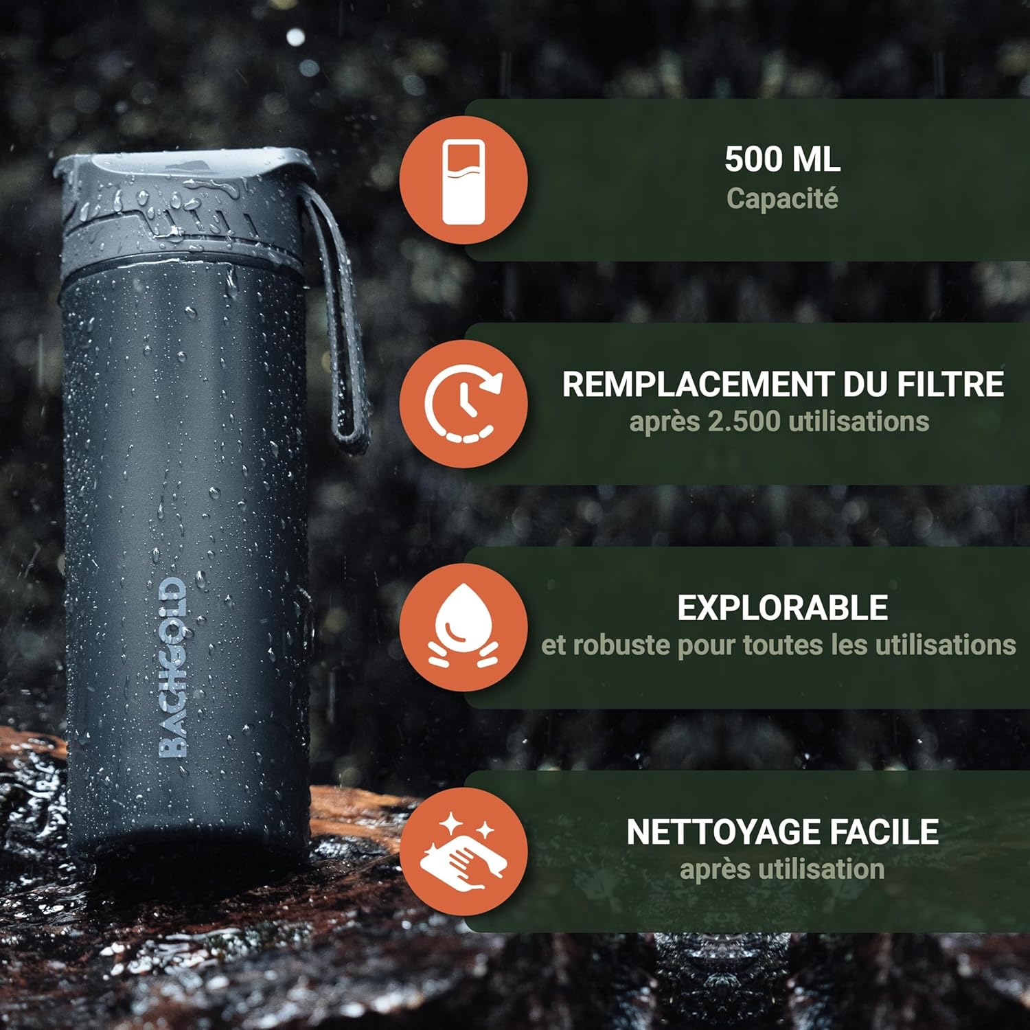 Bachgold Gourde Filtrante Eau Non Potable 650 ml Couteau de Survie — free download