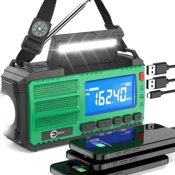 Radio De Survie Prunus J-924 – DAB/FM, Bluetooth, Manivelle, Solaire, Lampe – Neuf