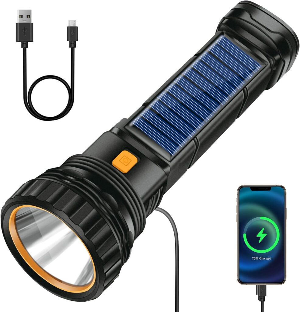 Idealife Torche Lampe De Poche LED Solaire 1200mAh