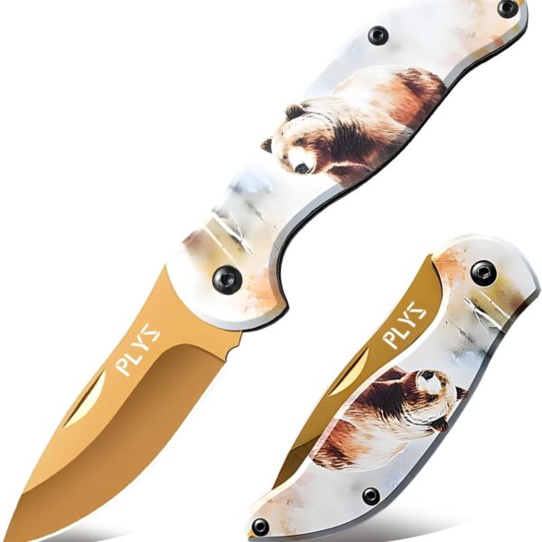 Couteau de Poche Plys élégant avec motif ours - Pratique et stylé